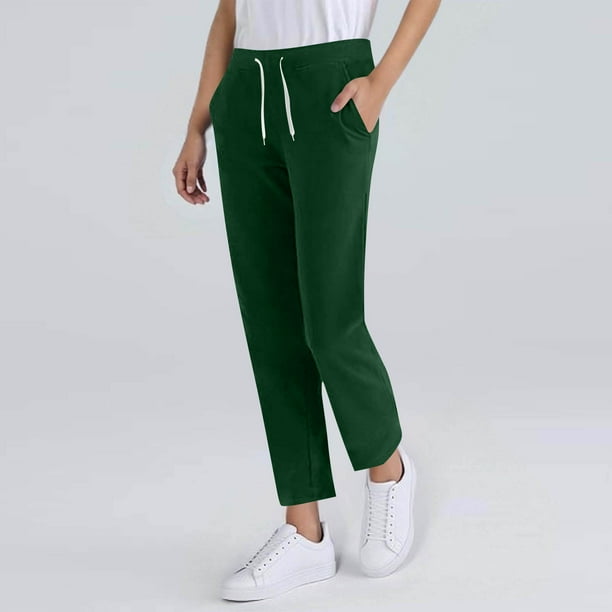 Pincandy Women's Solid Color Sweatpants - Elastic Waist with Drawstring & Pockets, Long Length for Daily Wear