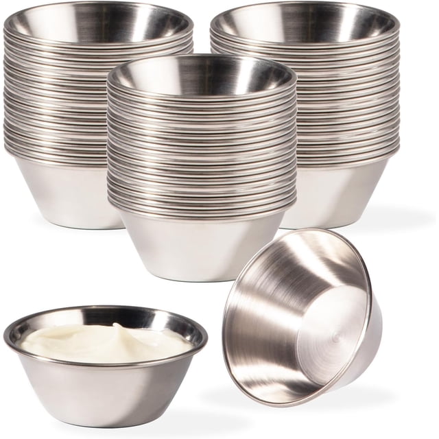 Fit Préparation de Repas [120 Pack 1.5 oz Tasses à Sauce en Acier Inoxydable, Ramequins en Métal Réutilisables, Bols à Condiments de Qualité Commerciale, Tasses à Portions Individuelles, Petite Tasse Ronde au Jus pour Maison, Restaurant
