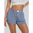 thumbnail image 4 of Women Y2k Gingham Cute Pj Short Pants Plaid Lounge Shorts Sleep Bottoms Elastic Boxers Streetwear Blue XL, 4 of 6