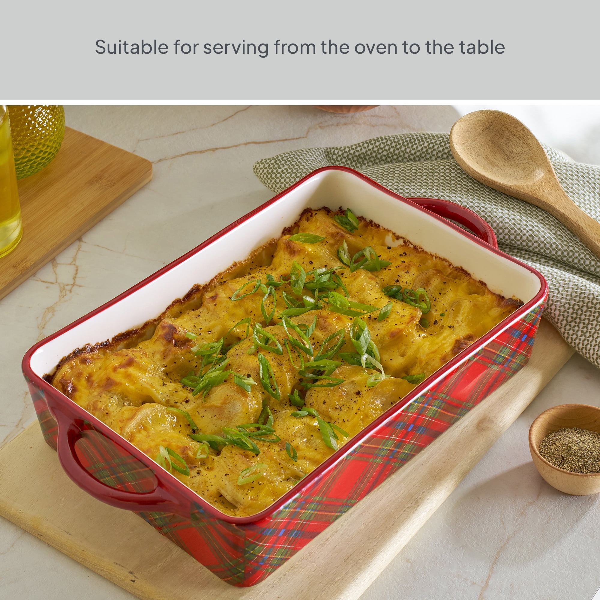 Better Homes & Gardens Holiday Plaid Stoneware Rectangular Baking Dish, 7" x 11"