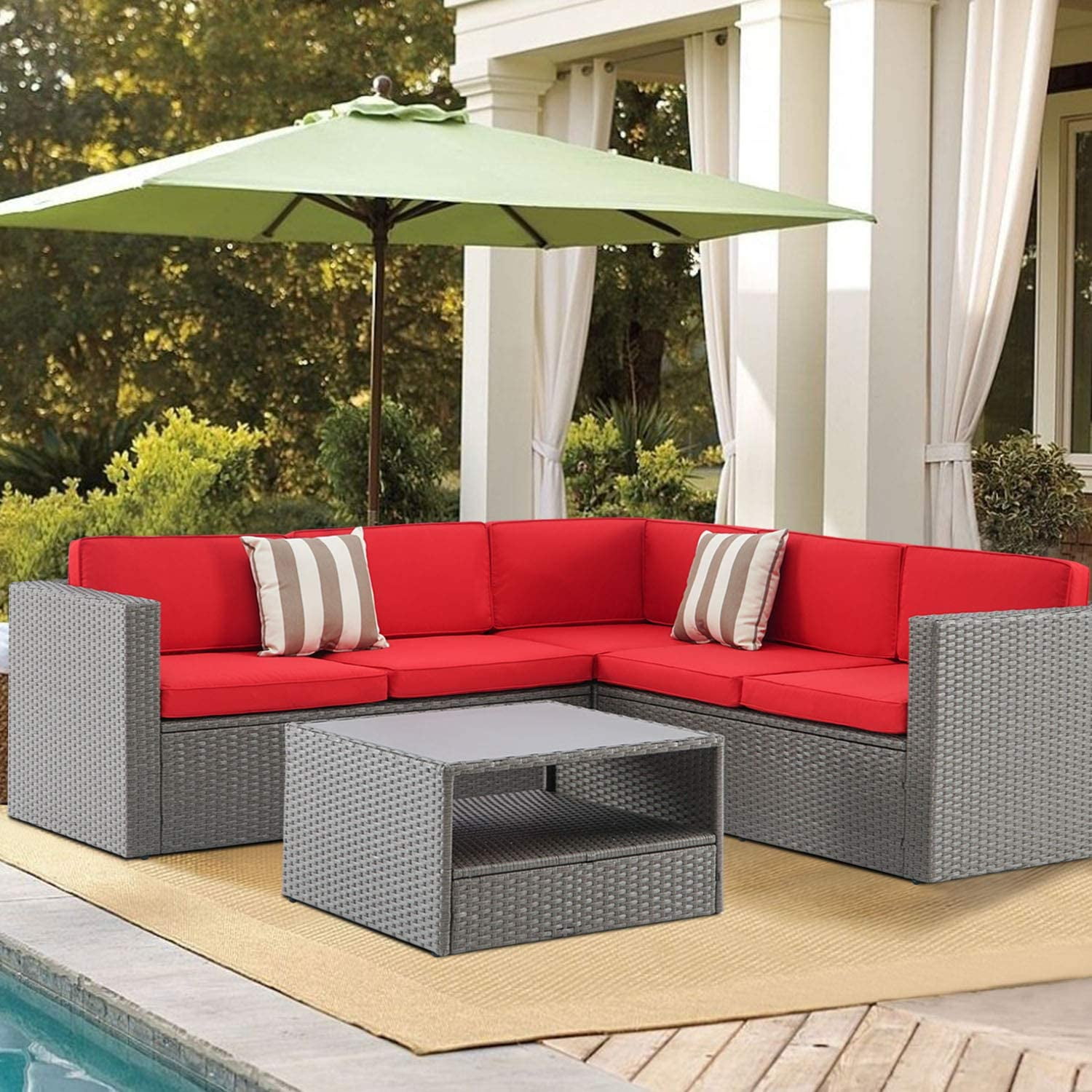 SUNCROWN 4Pcs Outdoor Patio Furniture Grey Wicker Sectional Sofa Set