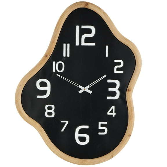 DecMode 25" x 32" Black Metal Wavy Wall Clock with Brown Frame and White Accents