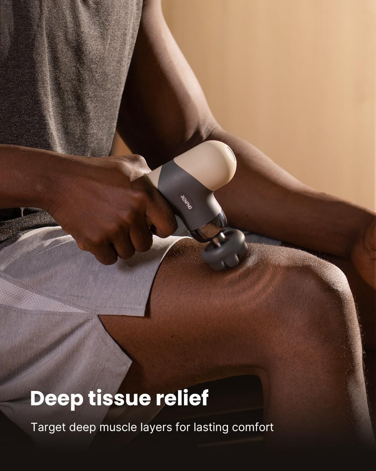 RENPHO Mini Massage Gun with Heat, Handheld Massager Deep Tissue for Pain Relief, FSA HSA Eligible, Gift for Mom Dad Women Men, Portable Travel, Beige