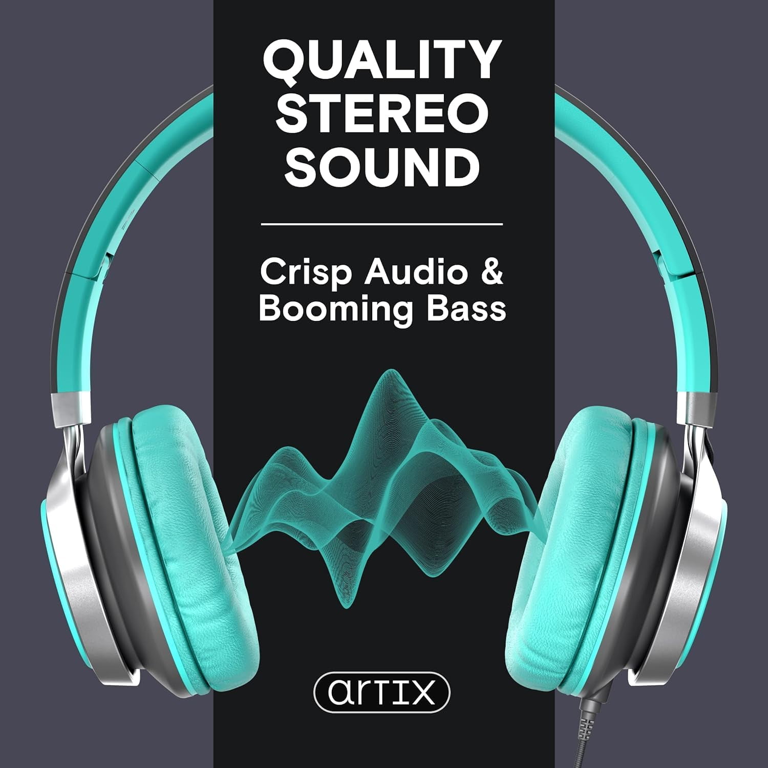 ARTIX CL750 Wired Headphones with Mic, Turquoise, Noise Isolating On-Ear Headphones for Computer and Laptop Wired, Plug in Corded Headphone with Wire (Foldable, Aux Jack 3.5mm)