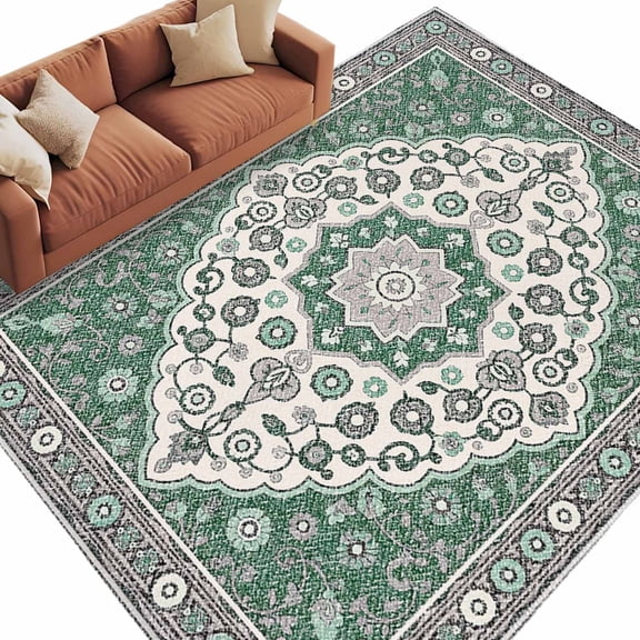 8x10 Area Rugs for Living Room, Boho Aztec Non Slip Area Rugs for Kitchen Bedroom Entryway, Green Gray Southwest Ethnic Abstract Pattern Washable Carpet Runner Rug Floor Mats for Bedroom Home Decor