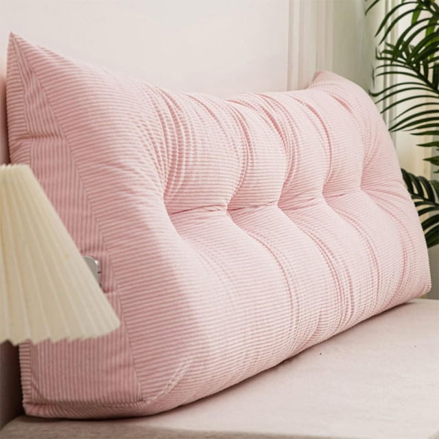 Genérico Triangular Pillow Headboard for Twin XL Beds: Corduroy Backrest with Storage Pocket | Ergonomic Wedge Cushion for Dorm Rooms & College Students (Pink,Queen (59" W))