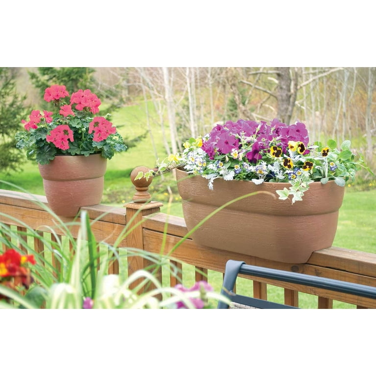 Bloomers Rail Picker Self-Watering Rail Planter Grow Box  24" Weatherproof  Resin Planter  Terracotta