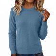 thumbnail image 4 of LYEAA Knit Tops for Women Crewneck Long Sleeve Basic Shirts Lightweight Tee Solid Casual Fall Clothes Dark Blue 2XL, 4 of 6