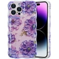 thumbnail image 1 of Case for iPhone 16 Pro Max, Colorful Retro Oil Painting Printed Flower Laser Glossy Pattern Cute Curly Wave Edge Exquisite Phone Cover Stylish Durable TPU Protective Case for Girl Women-Green,Purple, 1 of 5
