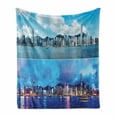 thumbnail image 1 of Urban Soft Flannel Fleece Throw Blanket, Times of Hong Kong City Morning and Evening Urban Downtown Scene Artwork Print, Cozy Plush for Indoor and Outdoor Use, 50" x 70", Deep Sky Blue, by Ambesonne, 1 of 6