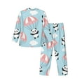 thumbnail image 2 of Kll Cute Panda Flying In The Sky Sleepwear Mens Flannel Pajamas,Long Cotton Pj Set, 2 of 9