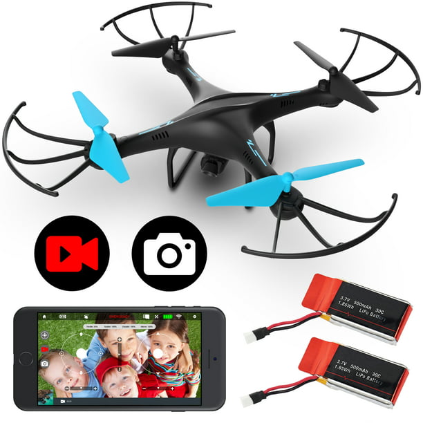 Force1 Blue Jay U45WF Aerial 720p Camera Drone and Extra Battery (Black and Blue) - Walmart.com