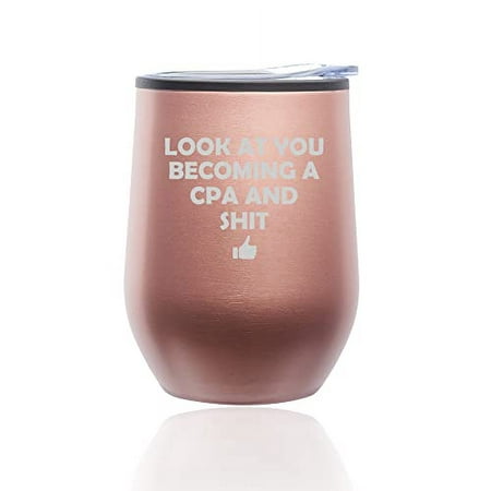 

Stemless Wine Tumbler Coffee Travel Mug Glass with Lid Look At You Becoming A CPA Funny Certified Public Accountant (Rose Gold)