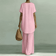 thumbnail image 5 of Women's Linen-Blend Short Sleeve Asymmetric Tunic & Wide Leg Pants 2-Piece Set Casual Summer Daily Vacation Outfit Trendy Going Out Suits for Womens Pink XL, 5 of 6