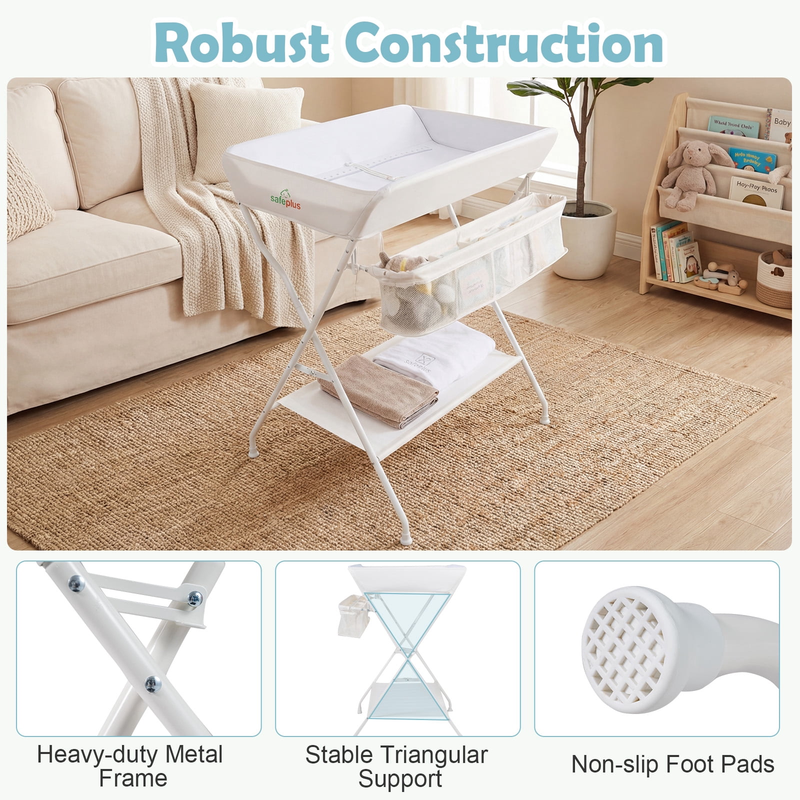 Costway Infant Baby Changing Table Folding Diaper Station Organizer with Storage Beige