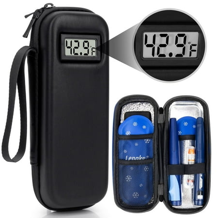 RGEEK 24h Insulin Cooler Travel Case TSA Approved Medicine Cooler for Travel w/Thermometer Temperature Display Diabetic Travel Case Organizer w/2 Reusable Ice Packs for Daily Life Trip (Black)