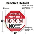 thumbnail image 2 of Private Property No Trespassing Soliciting Loitering All Offenders Will Be Prosecuted to The Full Extent of The Law 10 inch X 10 inch Octagon Vinyl Label Decal Sticker Weather, 2 of 5