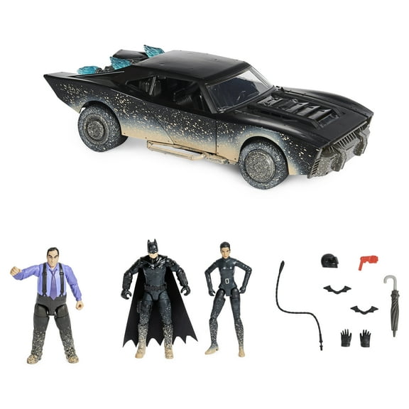 DC Comics, Ultimate Batman Set w/ Exclusive 4” Batman, Selina Kyle, The Penguin Action Figures, Batmobile, Movie