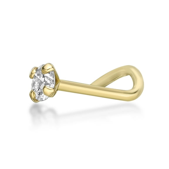 20 Gauge Curved Screw 14K Yellow Gold 0.07 Carat Diamond Nose Ring