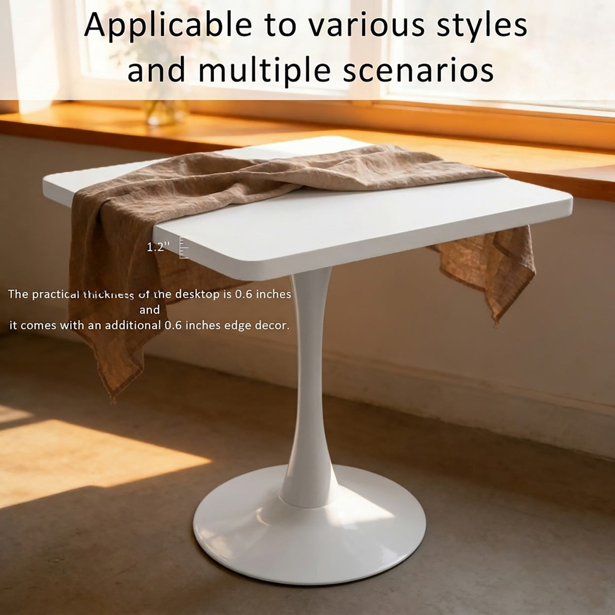Square Dining Table, 27.6" Tulip Table with Metal Pedestal Base, Mid Century Modern Kitchen Table for 4, Small Space Bistro Table for Apartment, Living Room, Cafe, White
