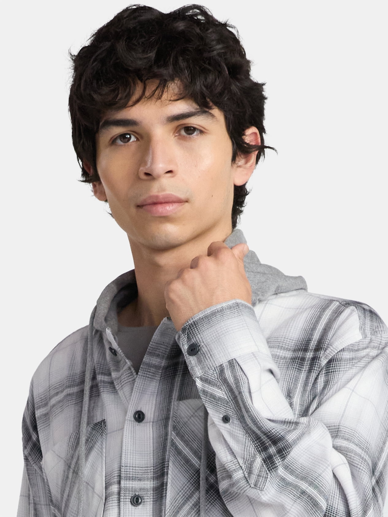 No Boundaries Men's & Big Men's Hooded Flannel Shirt with Long Sleeves, Sizes XS-5XL