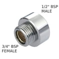 thumbnail image 1 of Goodhd Shower Hose / Head Adaptor 3/4" Female To 1/2" Male BSP Chrome Reducer, 1 of 5