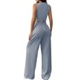 thumbnail image 4 of Women'S 2 Piece Outfits Button Down Sleeveless Sets Crop Blazer Vest and Wide Leg Pants Set Gray-Blue XL, 4 of 9