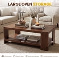 thumbnail image 4 of Dayalane 47" Modern Farmhouse Style Coffee Table, 2-Tier Storage Rectangular Center Table with Solid Pine Wood Legs, Thick Wooden Design Rectangular Living Room Table for Living Room Office, Walnut, 4 of 10