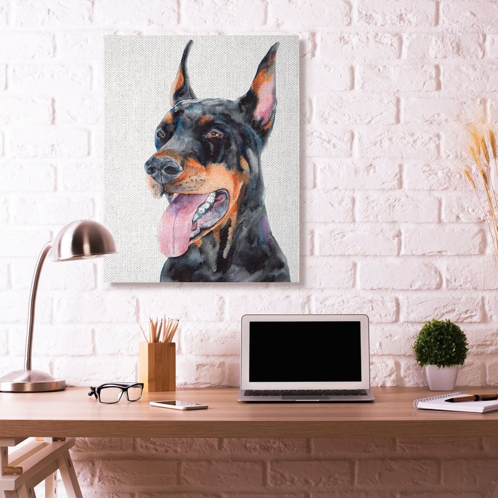 Stupell Industries Cute Doberman Dog Pet Animal Watercolor Painting Super Canvas Wall Art by George Dyachenko