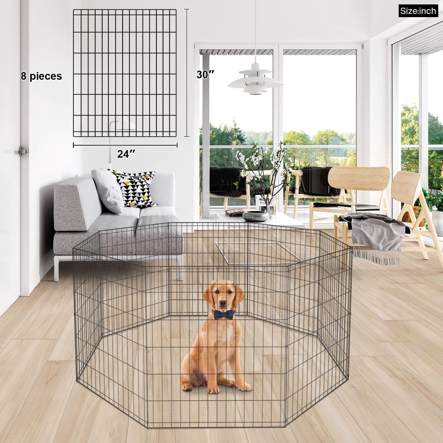 30-Inch Exercise Pen, for Indoor and Outdoor use, 16 Sq Feet of Play, 8 Panels Metal Folding Dog Pen, No Door Design for Maximum Security, Easy to Set Up, Foldable Dog Playpen