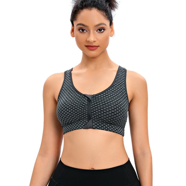 SAYFUT Women Zip Front Sports Bra Adjustable Straps High Support Medium