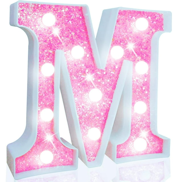Luz de Letra Marquee LED Pooqla con Purpurina Rosa a Pilas