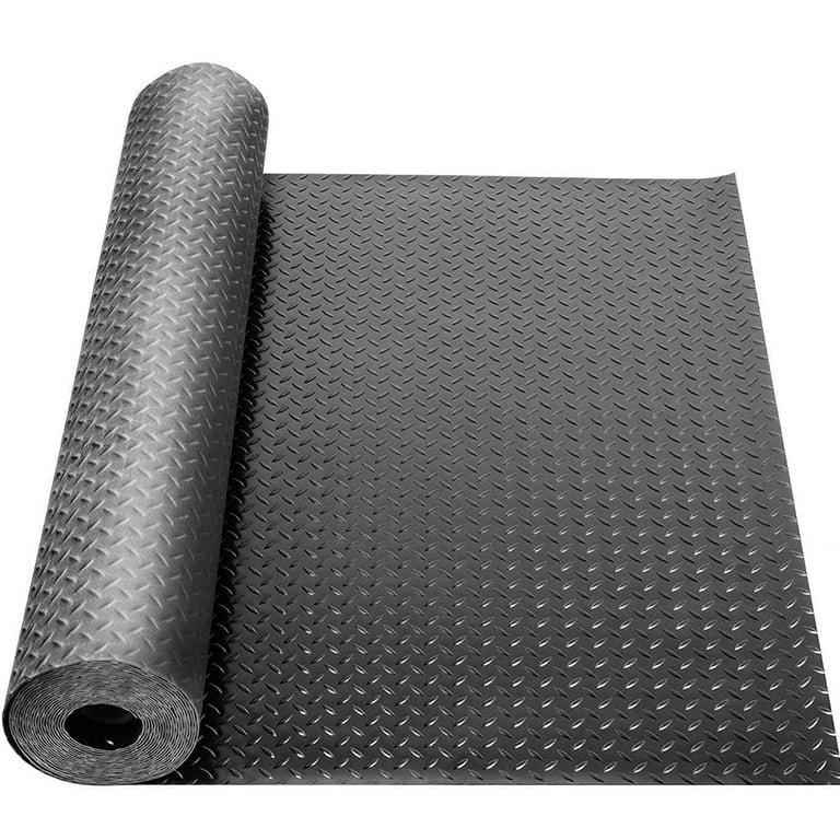 Tonchean 16.5ft x 3.3ft Heavy Duty Garage Floor Mat Rolls Diamond Plate Thickened Rubber Non-Slip Garage Flooring Roll, Size: 3.28' x 16.5', Black