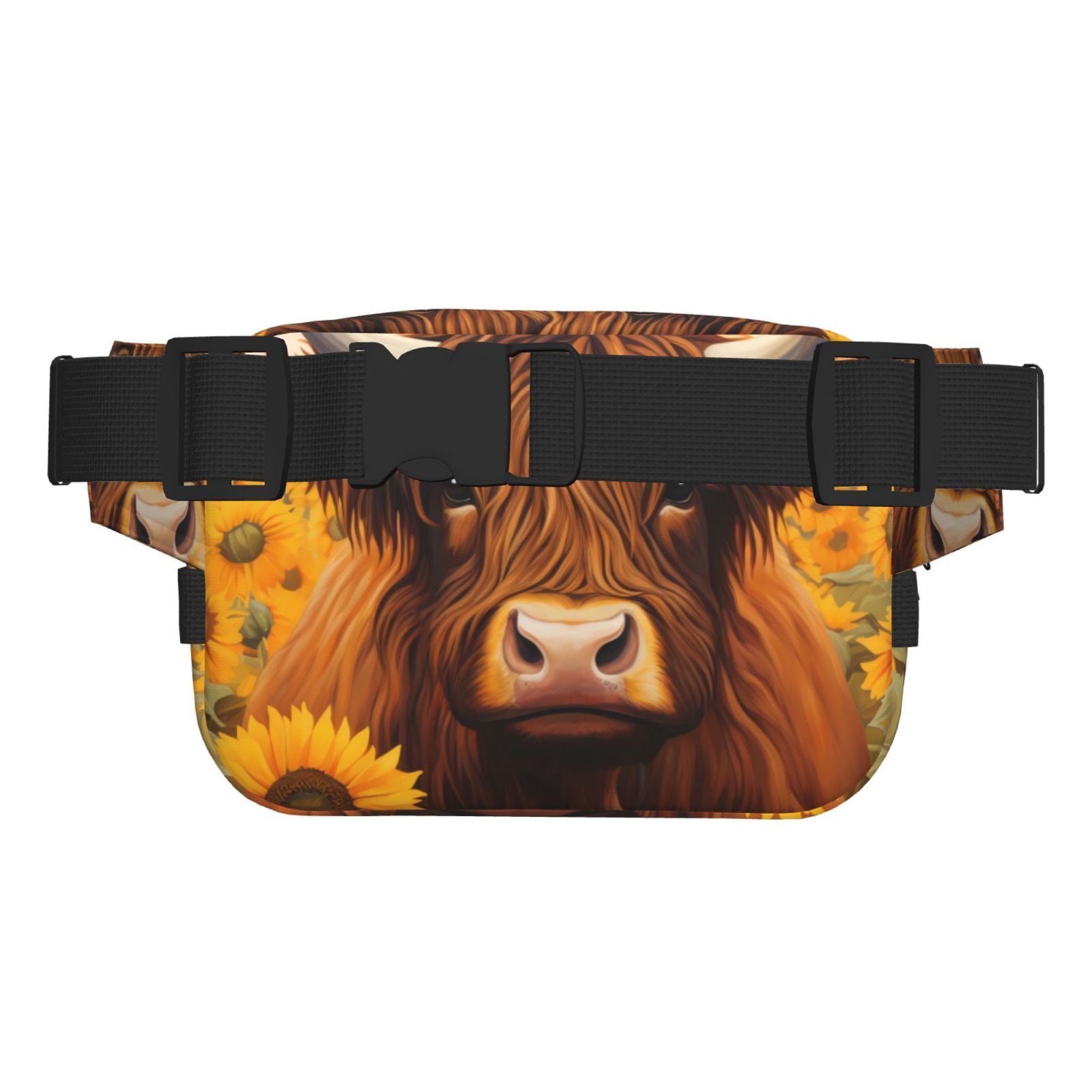 Picia Countryside Sunflower Cow Print Square Double-Layer Waist Bag Mini Adjustable Waist Belt Bag Exercise Running Travel Hiking