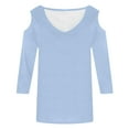 thumbnail image 5 of Top de manga tres cuartos con cuello en V, hombros al aire y corte informal para mujer - Estampado gráfico bonito, estilo playero - Para vacaciones/trabajo/colegio, lavar con agua fría, 5 of 5