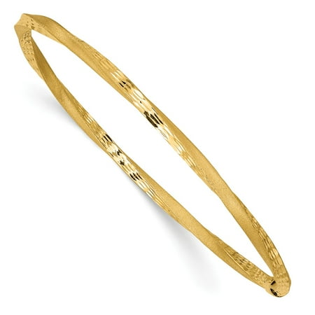 14k Yellow Gold Twisted Bangle - 14K Yellow Gold 3 MM Satin Diamond-cut Twist Slip-on Bangle, 7.75