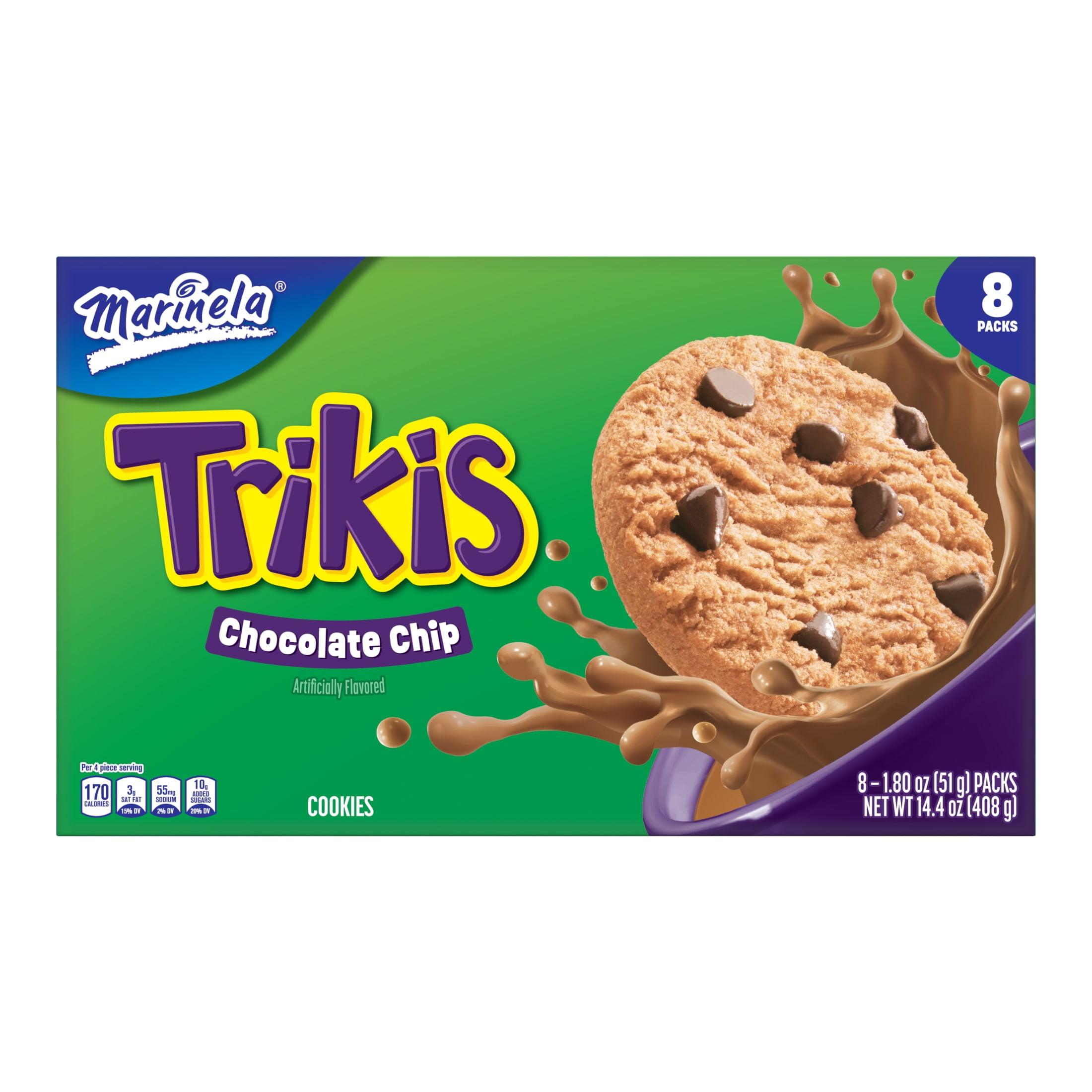 Marinela Trikis Chocolate Chip Cookies, 8 packs, Cookies, 14.11 oz Box