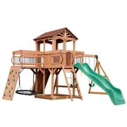 Backyard Discovery Sterling Point Cedar Wood Swing Set, Slide, Clubhouse, Wooden Bridge