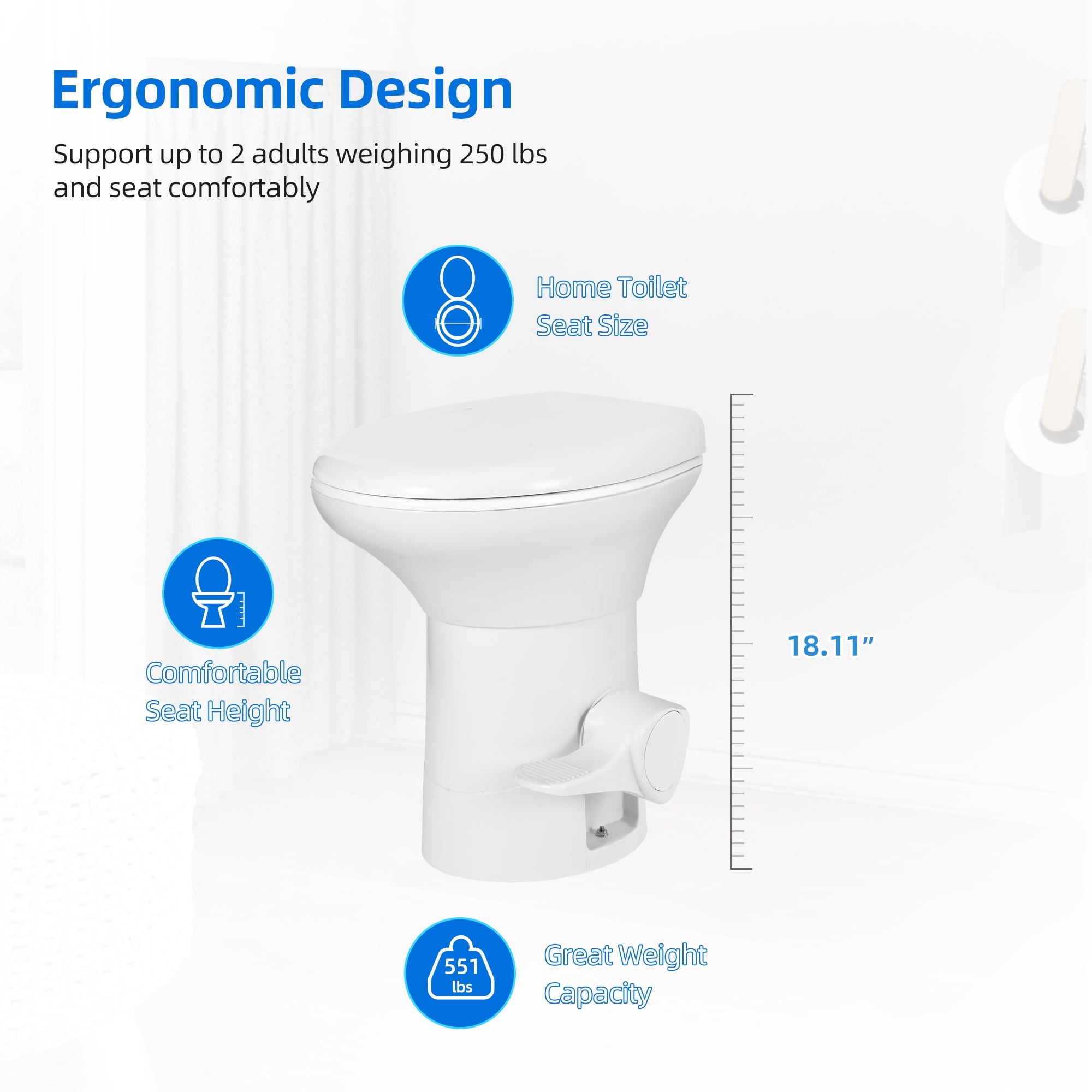 DEXTRUS High Profile Portable RV Toilet with Pedal Flush, Gravity Flush Toilet and Hand Sprayer