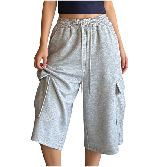 BUIGTTKLOP Women's Capri Pants Wide Leg Baggy Athletic Cropped Sweatpants Casual Loose Cargo Capris with Pockets