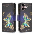 thumbnail image 2 of iPhone 16 Case Zipper Purse Embossed Pattern Premium Leather Wallet Cover Flip Stand Card Slots Holder Magnetic Closure with Wrist Strap Case for iPhone 16, Gold Butterfly, 2 of 9