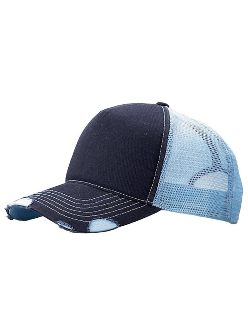 Cotton Twill Distressed Mesh Trucker Hat, Navy/Blue - Walmart.ca