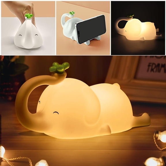 Silicone Elephant Night Light for Kids - 3-Level Dimmable & Rechargeable LED Lamp, Touch Control Soft Animal Light for Nursery, Baby Room Decor
