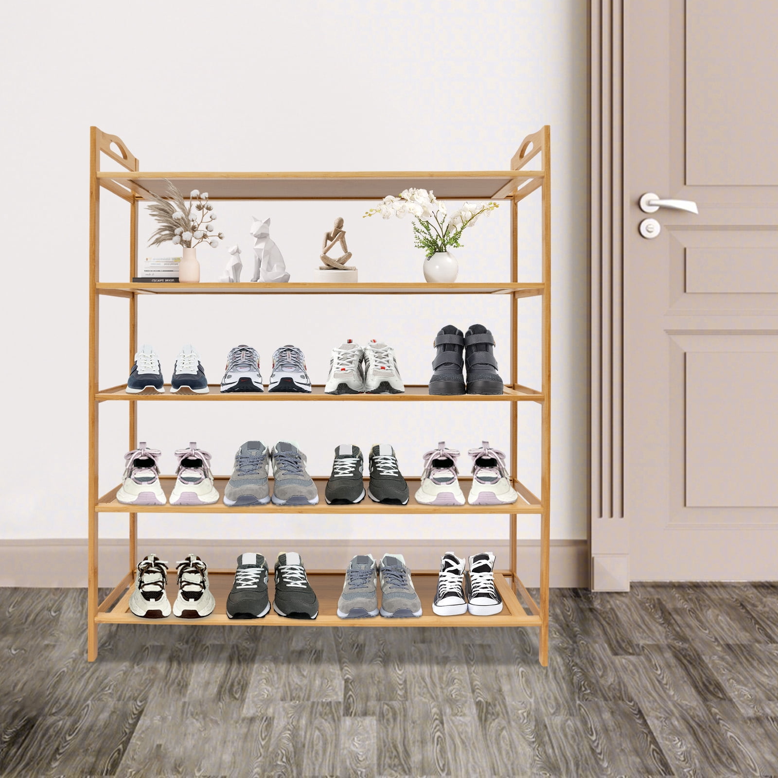TOOL1SHOoo 5-Tier Freestanding Shoe Rack, Holds up to 15 Pairs of Shoes, Brown