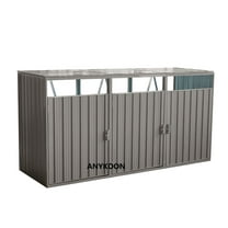 Anykoon Garbage Bin Shed Stores 3 Trash Cans Metal Outdoor Bin Shed for Garbage Storage,rust-proof and scratch- resistant,Stainless Galvanized Steel, Bin Shed for Garden Yard Lawn, Gray
