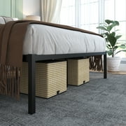 Yoneston Queen Size Metal Bed Frame 18 High Platfrom Beds Frames with Storage, Black