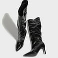 thumbnail image 6 of Knee High Boots Women Sexy Slouchy Leather Stiletto Heels Pointed Toe Pull on Wide Mid Calf Booties, 6 of 6