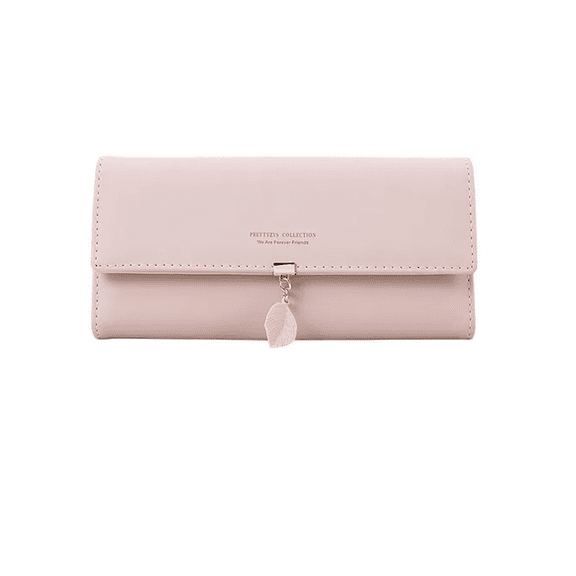 Cartera Con Colgante De Hoja De Cuero Pu Larga Para Mujer Xtellar rosa