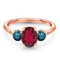 thumbnail image 3 of Gem Stone King 1.84 Ct Oval Red Mystic Topaz Blue Diamond 18K Rose Gold Plated Silver Ring, 3 of 6