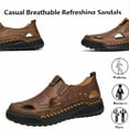 thumbnail image 2 of Men's Casual Leather Sandals Hollow Outdoor Breathable Comfortable Closed Toe Fisherman Summer Beach Walking Wading Shoes Yellow 6.5 US, 2 of 7